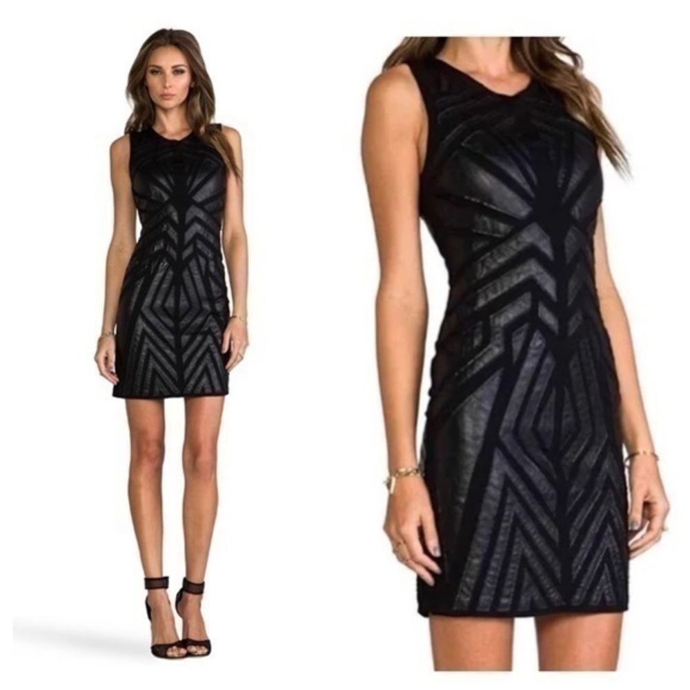 Greylin Ollie Black Faux Leather Cut Out Dress